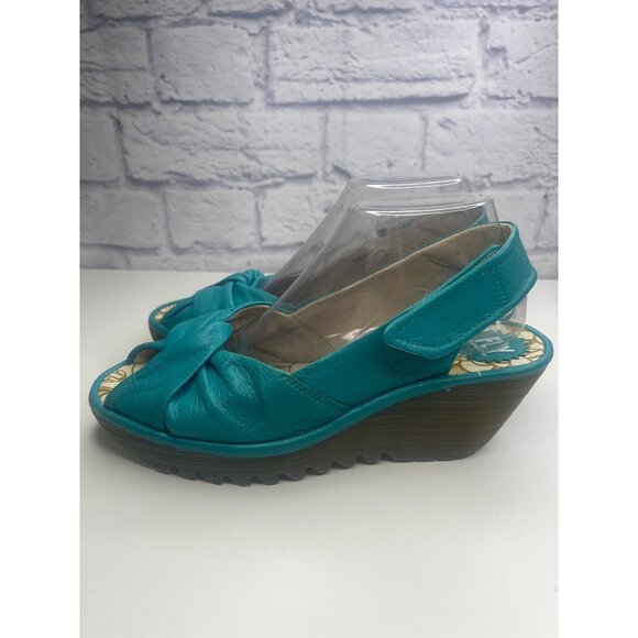 Fly London Yakin Wedge Leather Shoes Blue Turquoise Color Ladies Size 40 / 9.5 A - Picture 4 of 15